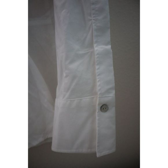 Vince Women Sz M White Sculpted Poplin Gathered Long Sleeve Button Up Shirt $275 - Picture 6 of 10